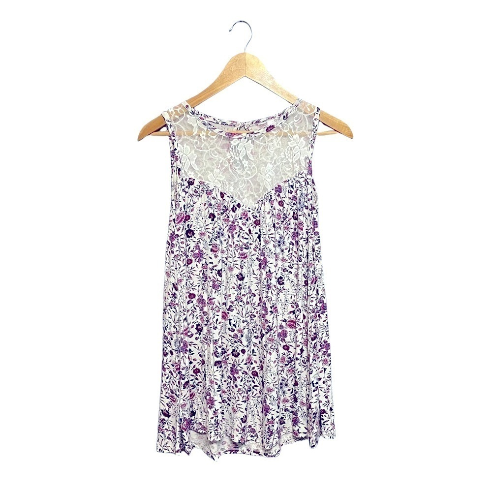 2DYE4 | Ladies Pink Purple Heart / Scoop Neck Loose Fitting Lace Floral Blouse​​